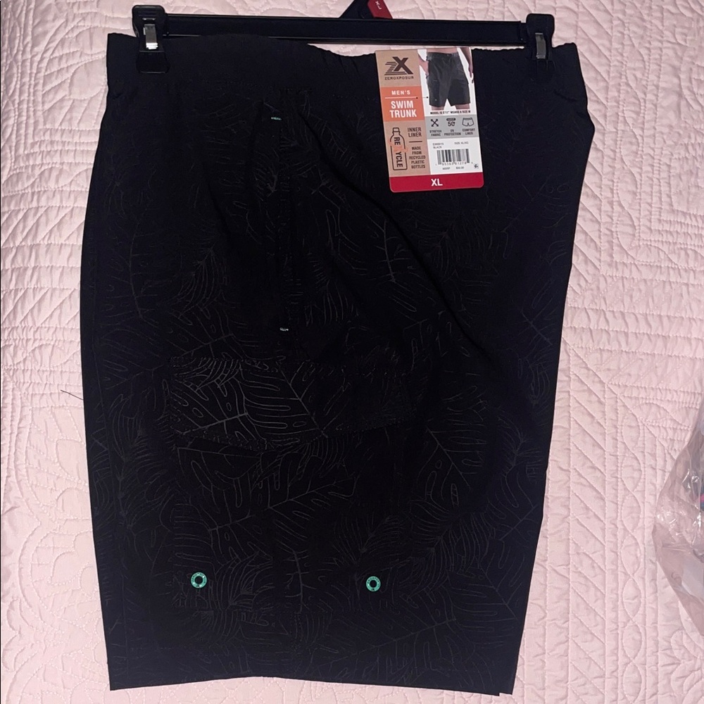 ZeroXposur Black Swim Trunks with Teal Eyelets